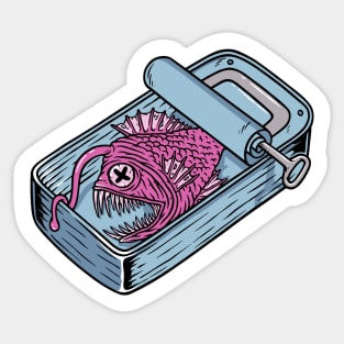 Ugly Angler Fish in Tin Can Illustration // Deep Sea Anglerfish Sticker